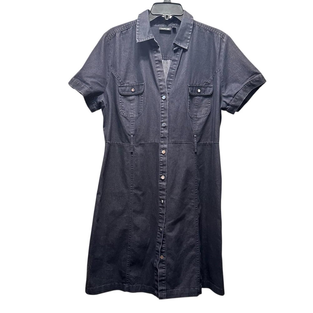 Apt 9 black denim Jean dress women's Plus Size button-down short sleeves size 18
